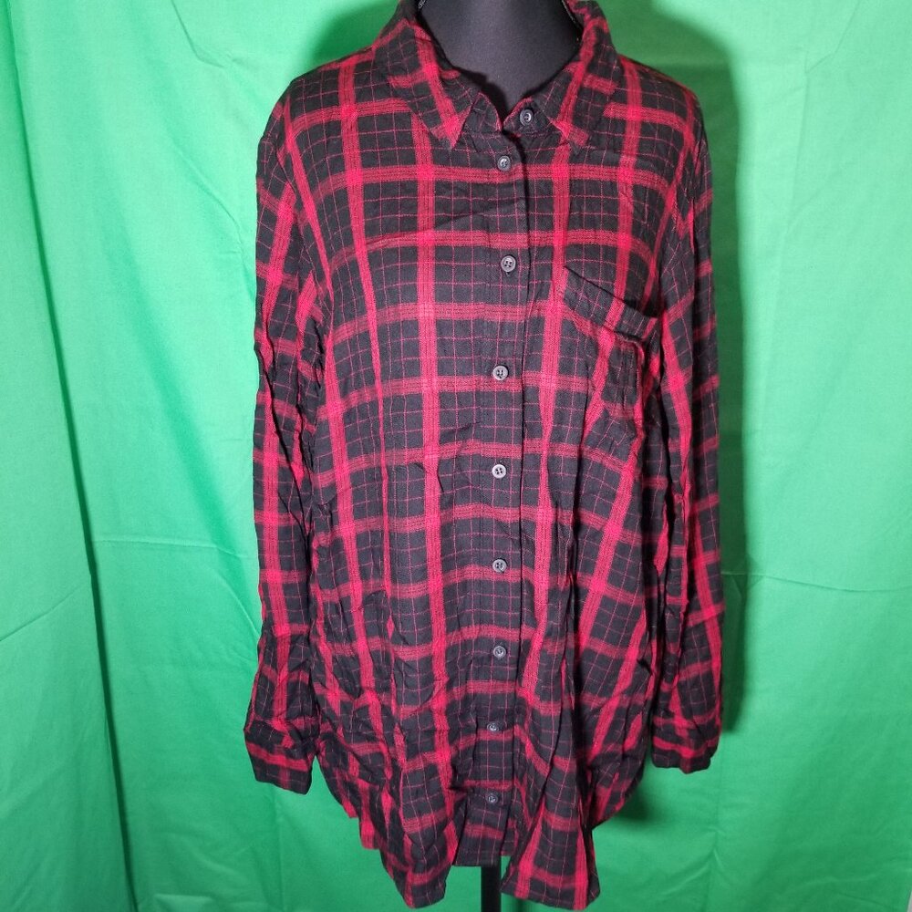 Lane Bryant Size 18/20 Red Long Sleeve Flannel Button Up Plaid Boyfriend Retro